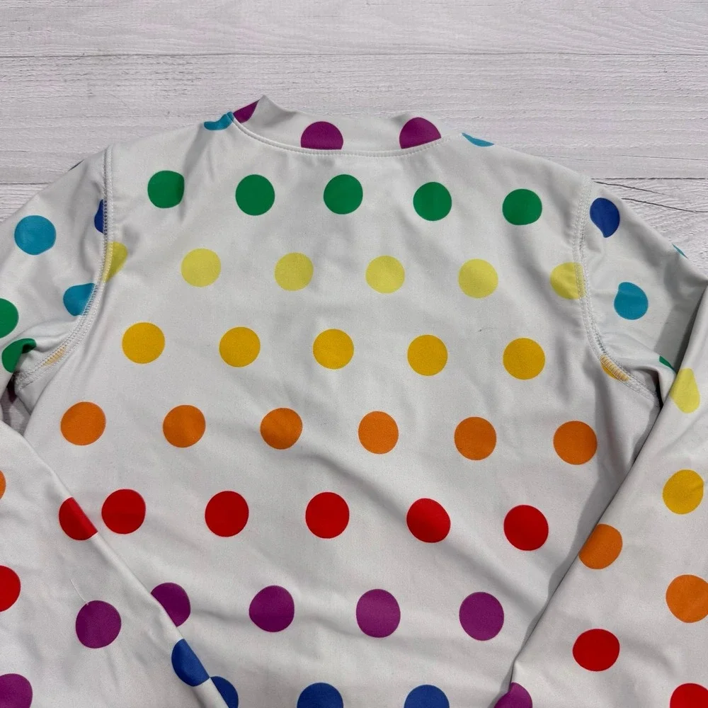Primary girls one piece rainbow polka dot swimsuit long sleeve rashguard 6/7